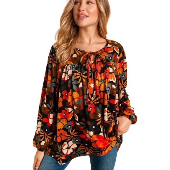 Haptics Butterscotch Floral Knit Top, Size L, New without Tag - Picture 6 of 6